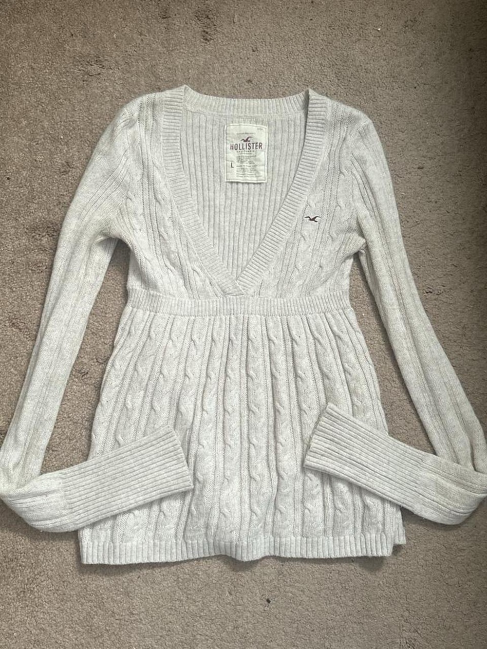 Vintage Y2K Hollister Cream Babydoll Cable Knit Sweater